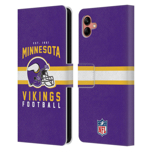NFL Minnesota Vikings Graphics Helmet Typography Leather Book Wallet Case Cover For Samsung Galaxy A04 (2022)