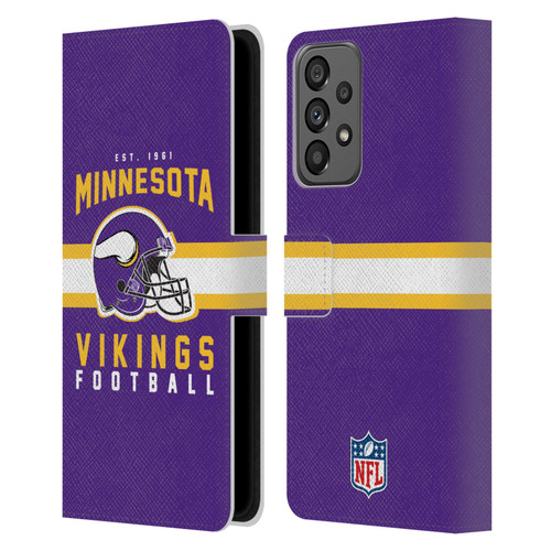 NFL Minnesota Vikings Graphics Helmet Typography Leather Book Wallet Case Cover For Samsung Galaxy A73 5G (2022)