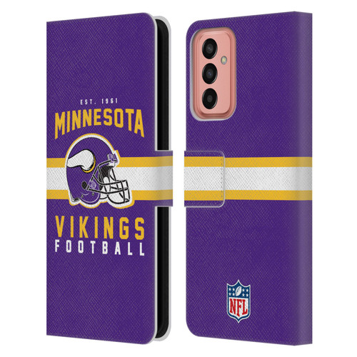 NFL Minnesota Vikings Graphics Helmet Typography Leather Book Wallet Case Cover For Samsung Galaxy M13 (2022)