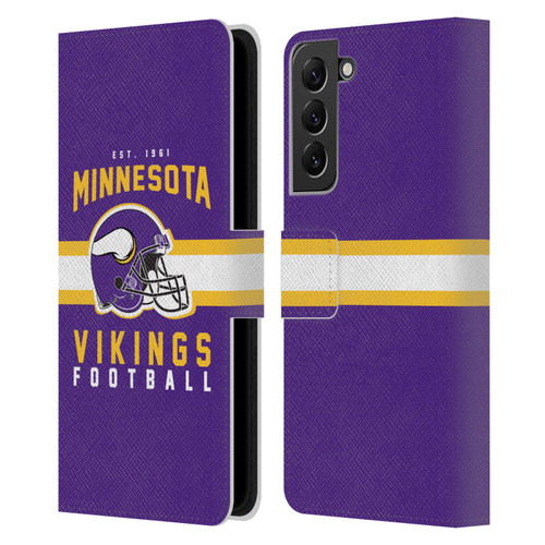NFL Minnesota Vikings Graphics Helmet Typography Leather Book Wallet Case Cover For Samsung Galaxy S22+ 5G