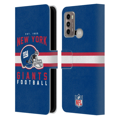 NFL New York Giants Graphics Helmet Typography Leather Book Wallet Case Cover For Motorola Moto G60 / Moto G40 Fusion