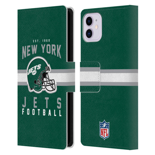 NFL New York Jets Graphics Helmet Typography Leather Book Wallet Case Cover For Apple iPhone 11
