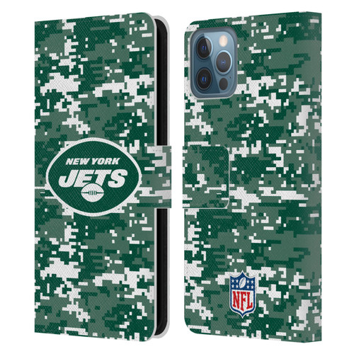 NFL New York Jets Graphics Digital Camouflage Leather Book Wallet Case Cover For Apple iPhone 12 / iPhone 12 Pro