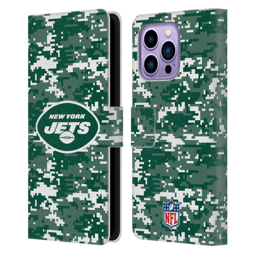 NFL New York Jets Graphics Digital Camouflage Leather Book Wallet Case Cover For Apple iPhone 14 Pro Max