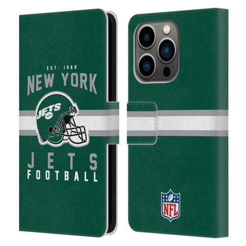 NFL New York Jets Graphics Helmet Typography Leather Book Wallet Case Cover For Apple iPhone 14 Pro
