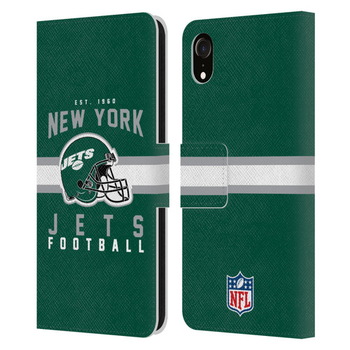 NFL New York Jets Graphics Helmet Typography Leather Book Wallet Case Cover For Apple iPhone XR