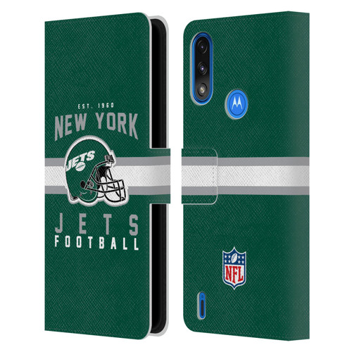 NFL New York Jets Graphics Helmet Typography Leather Book Wallet Case Cover For Motorola Moto E7 Power / Moto E7i Power
