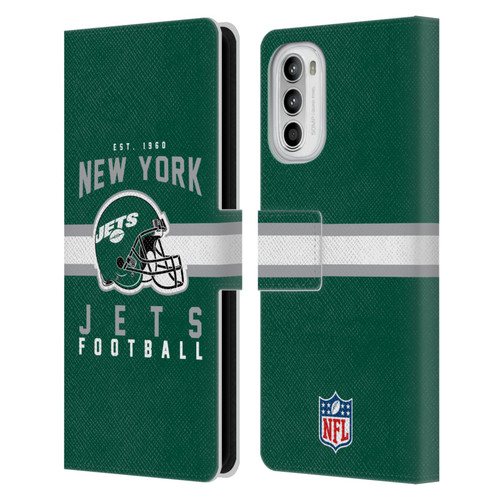 NFL New York Jets Graphics Helmet Typography Leather Book Wallet Case Cover For Motorola Moto G52