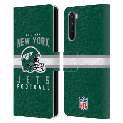NFL New York Jets Graphics Helmet Typography Leather Book Wallet Case Cover For OnePlus Nord 5G