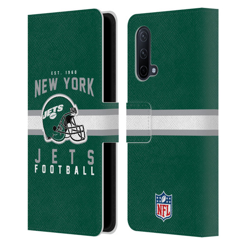NFL New York Jets Graphics Helmet Typography Leather Book Wallet Case Cover For OnePlus Nord CE 5G