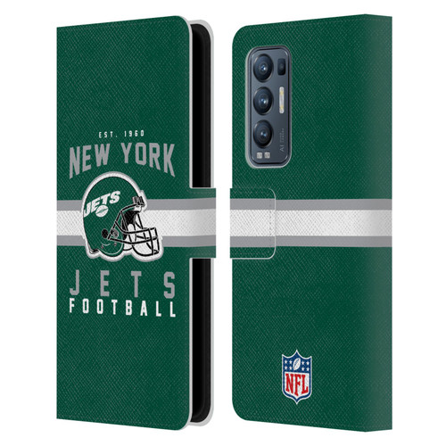 NFL New York Jets Graphics Helmet Typography Leather Book Wallet Case Cover For OPPO Find X3 Neo / Reno5 Pro+ 5G