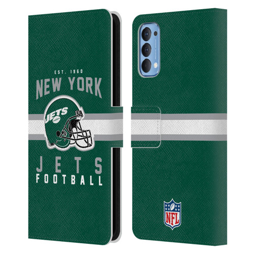 NFL New York Jets Graphics Helmet Typography Leather Book Wallet Case Cover For OPPO Reno 4 5G