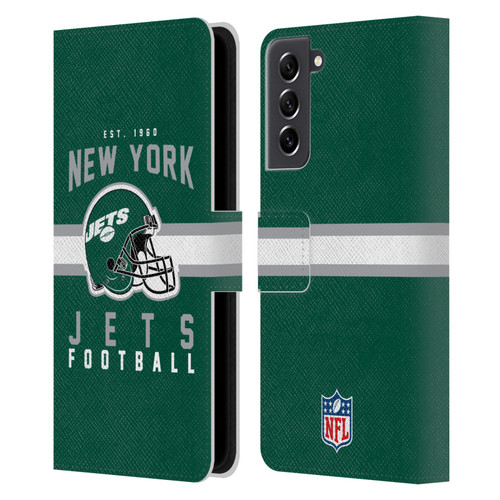 NFL New York Jets Graphics Helmet Typography Leather Book Wallet Case Cover For Samsung Galaxy S21 FE 5G