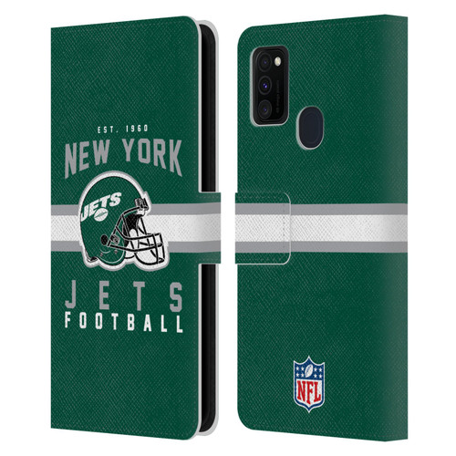 NFL New York Jets Graphics Helmet Typography Leather Book Wallet Case Cover For Samsung Galaxy M30s (2019)/M21 (2020)