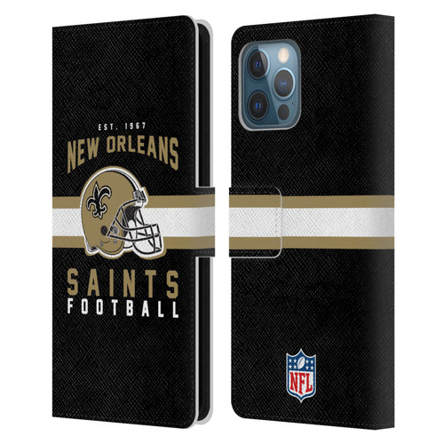 NFL New Orleans Saints Graphics Helmet Typography Leather Book Wallet Case Cover For Apple iPhone 12 Pro Max