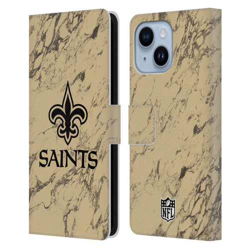 NFL New Orleans Saints Graphics Coloured Marble Leather Book Wallet Case Cover For Apple iPhone 14 Plus