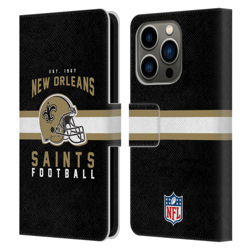 NFL New Orleans Saints Graphics Helmet Typography Leather Book Wallet Case Cover For Apple iPhone 14 Pro
