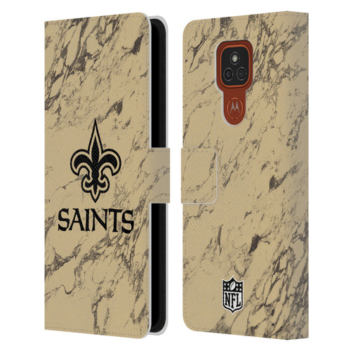 NFL New Orleans Saints Graphics Coloured Marble Leather Book Wallet Case Cover For Motorola Moto E7 Plus