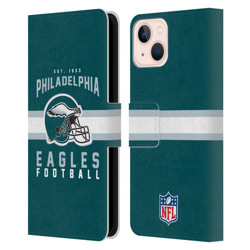 NFL Philadelphia Eagles Graphics Helmet Typography Leather Book Wallet Case Cover For Apple iPhone 13