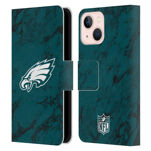 NFL Philadelphia Eagles Graphics Coloured Marble Leather Book Wallet Case Cover For Apple iPhone 13 Mini
