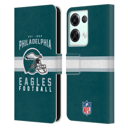 NFL Philadelphia Eagles Graphics Helmet Typography Leather Book Wallet Case Cover For OPPO Reno8 Pro