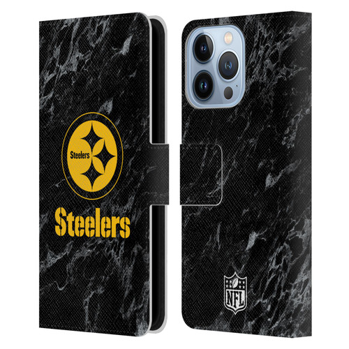 NFL Pittsburgh Steelers Graphics Coloured Marble Leather Book Wallet Case Cover For Apple iPhone 13 Pro