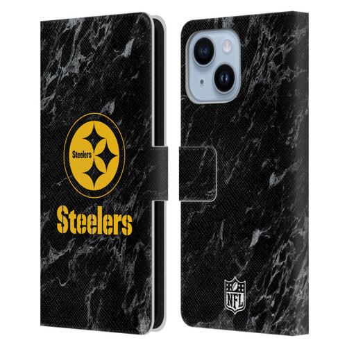 NFL Pittsburgh Steelers Graphics Coloured Marble Leather Book Wallet Case Cover For Apple iPhone 14 Plus