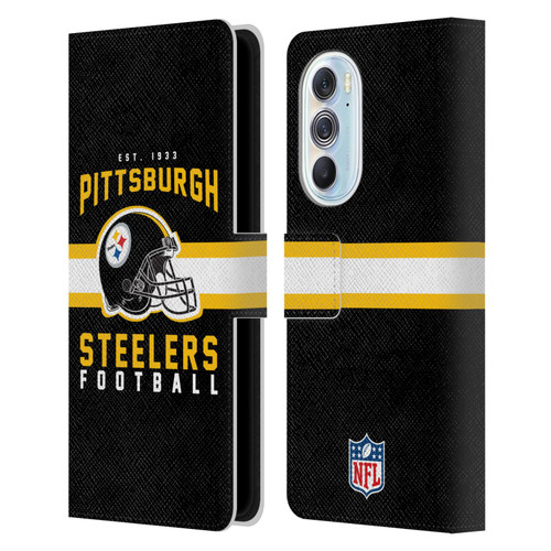 NFL Pittsburgh Steelers Graphics Helmet Typography Leather Book Wallet Case Cover For Motorola Edge X30