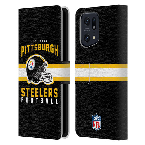 NFL Pittsburgh Steelers Graphics Helmet Typography Leather Book Wallet Case Cover For OPPO Find X5 Pro