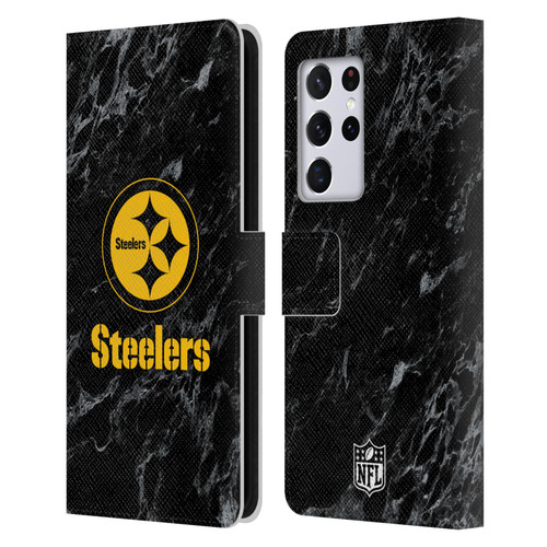 NFL Pittsburgh Steelers Graphics Coloured Marble Leather Book Wallet Case Cover For Samsung Galaxy S21 Ultra 5G