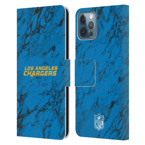 NFL Los Angeles Chargers Graphics Coloured Marble Leather Book Wallet Case Cover For Apple iPhone 12 / iPhone 12 Pro