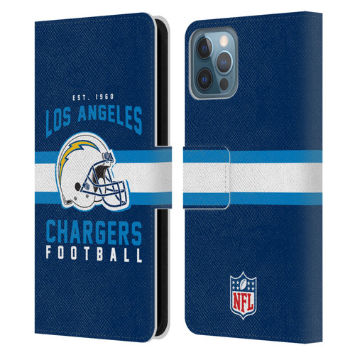 NFL Los Angeles Chargers Graphics Helmet Typography Leather Book Wallet Case Cover For Apple iPhone 12 / iPhone 12 Pro