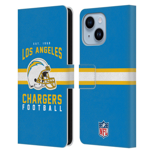 NFL Los Angeles Chargers Graphics Helmet Typography Leather Book Wallet Case Cover For Apple iPhone 14 Plus