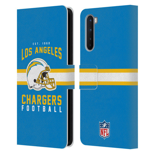 NFL Los Angeles Chargers Graphics Helmet Typography Leather Book Wallet Case Cover For OnePlus Nord 5G