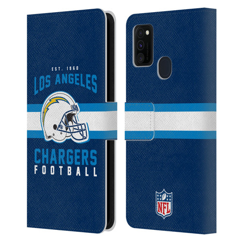 NFL Los Angeles Chargers Graphics Helmet Typography Leather Book Wallet Case Cover For Samsung Galaxy M30s (2019)/M21 (2020)