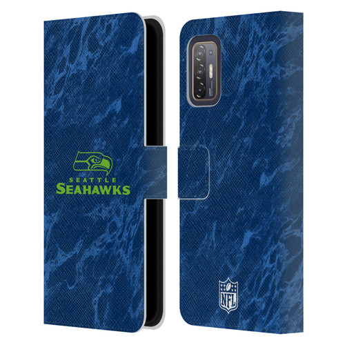 NFL Seattle Seahawks Graphics Coloured Marble Leather Book Wallet Case Cover For HTC Desire 21 Pro 5G