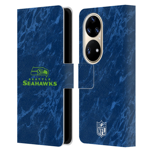 NFL Seattle Seahawks Graphics Coloured Marble Leather Book Wallet Case Cover For Huawei P50 Pro