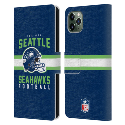 NFL Seattle Seahawks Graphics Helmet Typography Leather Book Wallet Case Cover For Apple iPhone 11 Pro Max