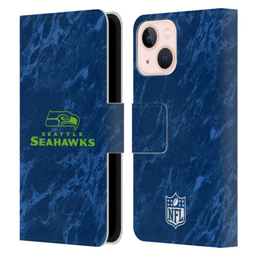 NFL Seattle Seahawks Graphics Coloured Marble Leather Book Wallet Case Cover For Apple iPhone 13 Mini