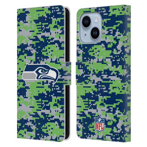 NFL Seattle Seahawks Graphics Digital Camouflage Leather Book Wallet Case Cover For Apple iPhone 14 Plus
