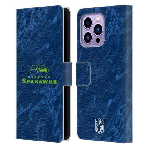 NFL Seattle Seahawks Graphics Coloured Marble Leather Book Wallet Case Cover For Apple iPhone 14 Pro Max