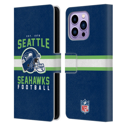 NFL Seattle Seahawks Graphics Helmet Typography Leather Book Wallet Case Cover For Apple iPhone 14 Pro Max