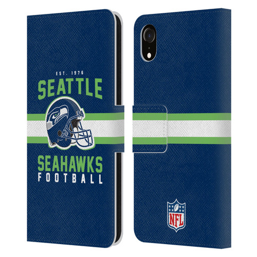NFL Seattle Seahawks Graphics Helmet Typography Leather Book Wallet Case Cover For Apple iPhone XR