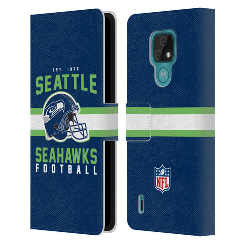 NFL Seattle Seahawks Graphics Helmet Typography Leather Book Wallet Case Cover For Motorola Moto E7