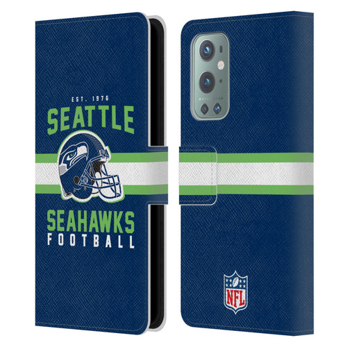 NFL Seattle Seahawks Graphics Helmet Typography Leather Book Wallet Case Cover For OnePlus 9