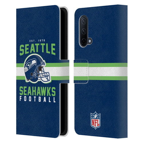 NFL Seattle Seahawks Graphics Helmet Typography Leather Book Wallet Case Cover For OnePlus Nord CE 5G