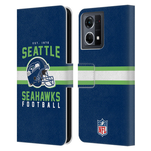 NFL Seattle Seahawks Graphics Helmet Typography Leather Book Wallet Case Cover For OPPO Reno8 4G