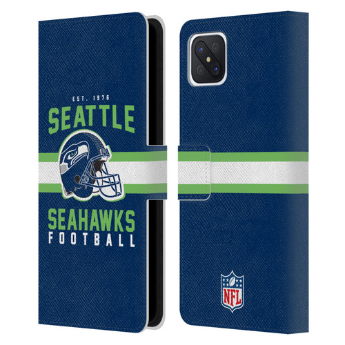 NFL Seattle Seahawks Graphics Helmet Typography Leather Book Wallet Case Cover For OPPO Reno4 Z 5G