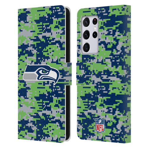 NFL Seattle Seahawks Graphics Digital Camouflage Leather Book Wallet Case Cover For Samsung Galaxy S21 Ultra 5G