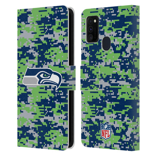 NFL Seattle Seahawks Graphics Digital Camouflage Leather Book Wallet Case Cover For Samsung Galaxy M30s (2019)/M21 (2020)
